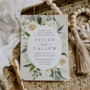 Ivory Bloom Oval Frame Watercolor Floral Wedding Invitation