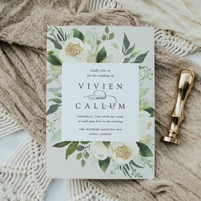 Ivory Bloom | Watercolor Floral Frame Wedding Invitation (Creator Uploaded)