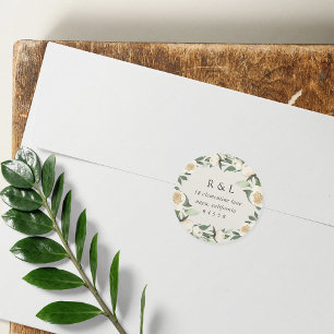 Ivory Bloom   Watercolor Floral Return Address Classic Round Sticker