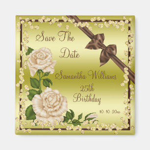Ivory Blossom, Bows & Diamonds 25th Save The Date Magnet