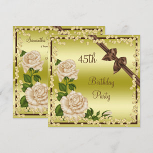 Ivory Blossom, Bows & Diamonds 45th Birthday Invitation
