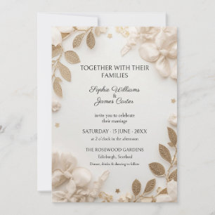Ivory Blossom Champagne Gold Wedding Invitation