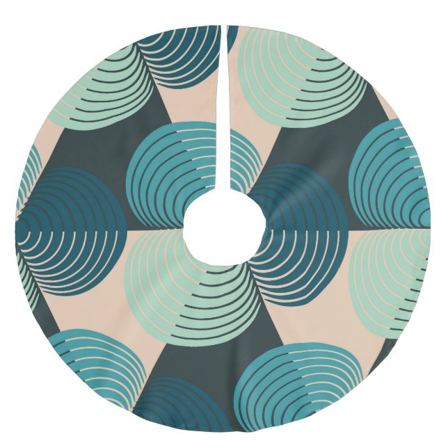 Ivory-Blue Geometric: Retro Tile Elegance. Brushed Polyester Tree Skirt (Front)