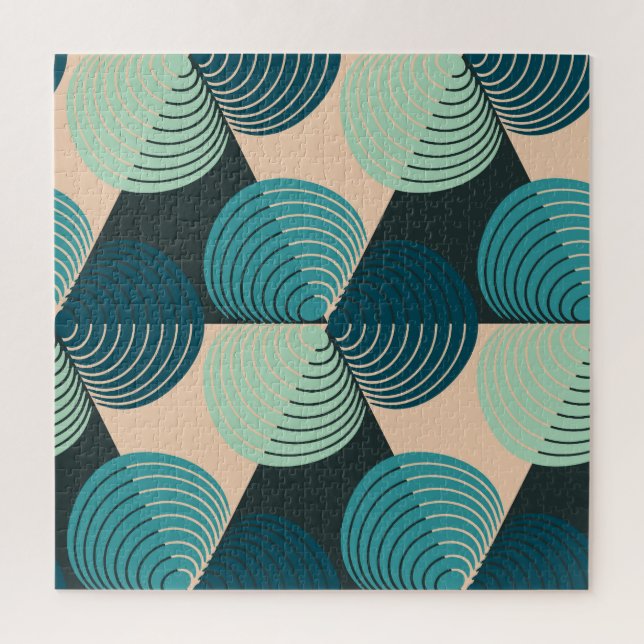 Ivory-Blue Geometric: Retro Tile Elegance. Jigsaw Puzzle (Vertical)