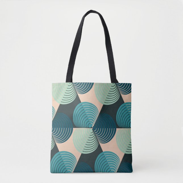 Ivory-Blue Geometric: Retro Tile Elegance. Tote Bag (Front)