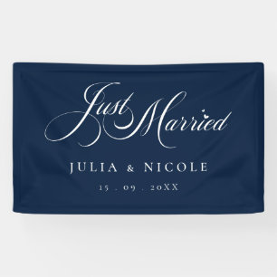 Ivory Blue Just Married Wedding Car Banner Sign