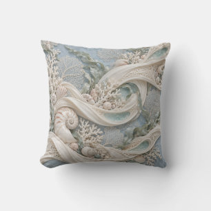 Ivory Blue Ocean Ribbons Relief Illusion Cushion