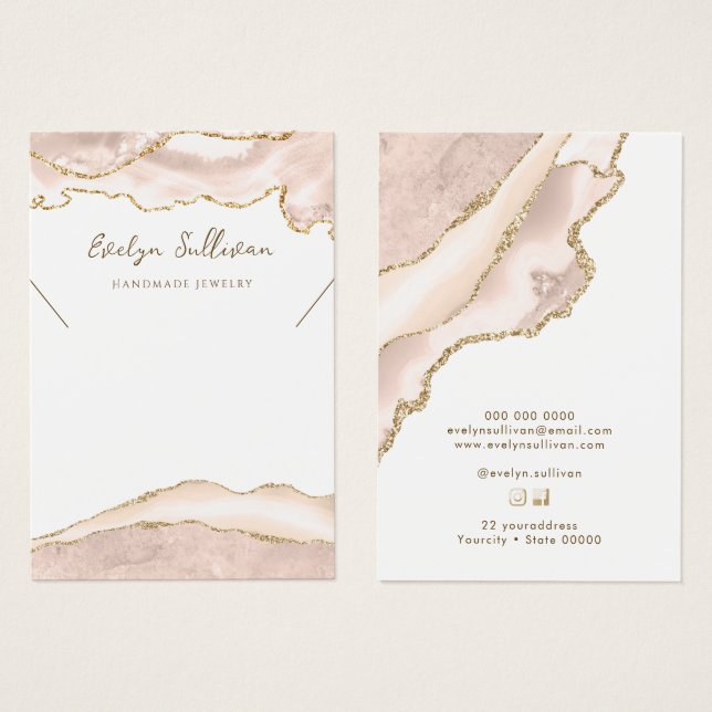 Ivory blush agate necklace display card (Front & Back)