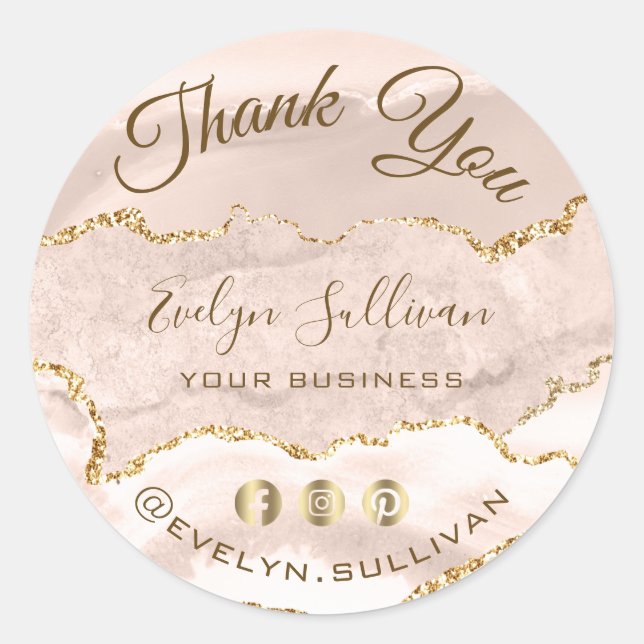 Ivory Blush Agate Thank you Classic Round Sticker (Front)