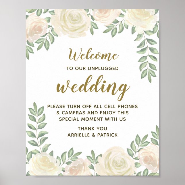 Ivory Blush Champagne Unplugged Wedding Sign (Front)