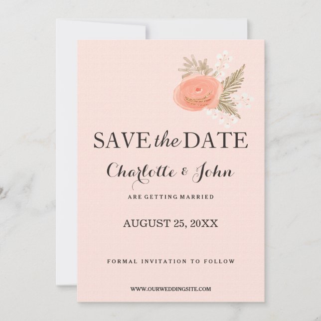 ivory blush gold floral save the dates date (Front)