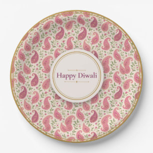 Ivory Blush Paisley Diwali Paper Plate