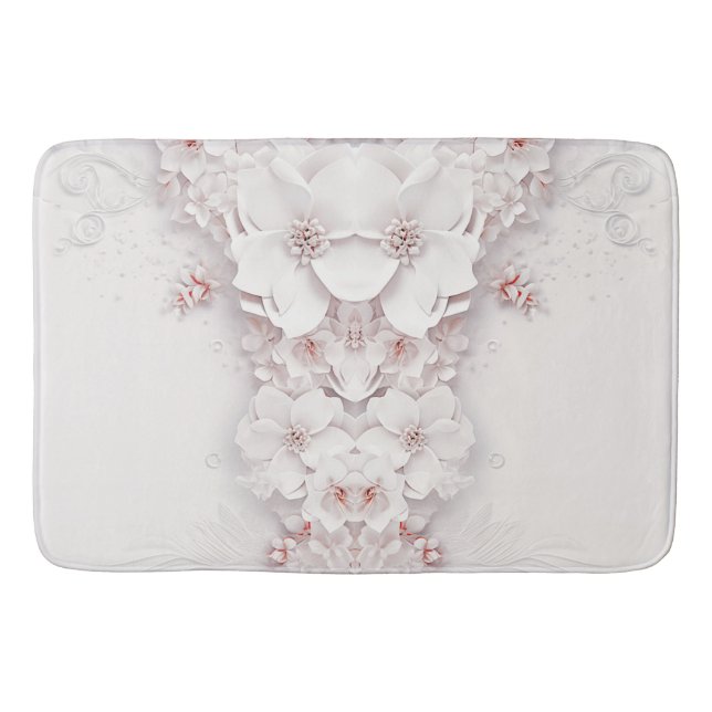 Ivory Blush Pink Floral Bath Mat (Front)