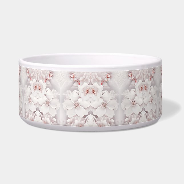 Ivory Blush Pink Floral Ceramic Pet Bowl (Front)