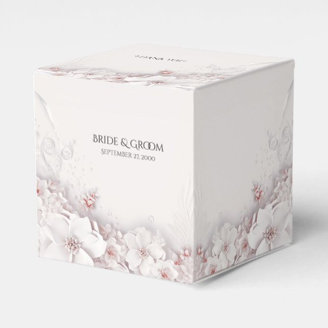 Ivory Blush Pink Floral Favour Box (Front Side)
