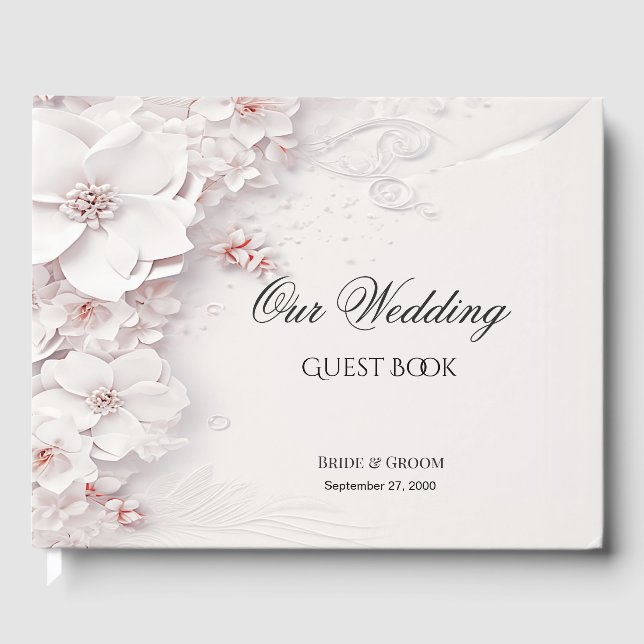 Ivory Blush Pink Floral Guest Book (Front)