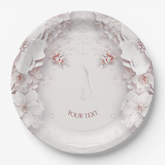 Ivory Blush Pink Floral Paper Plate