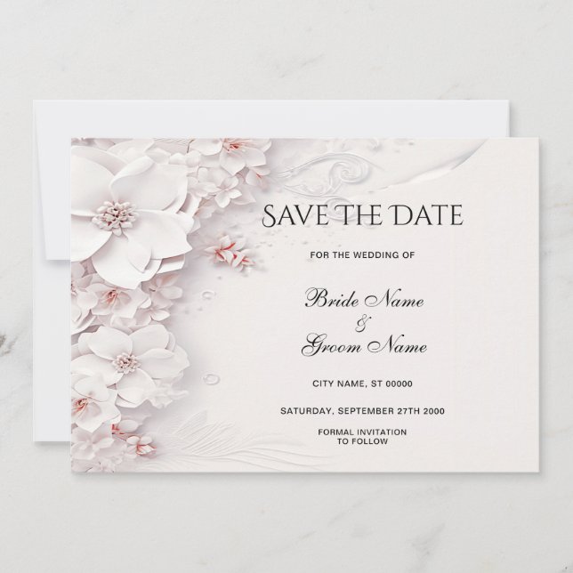 Ivory Blush Pink Floral Save The Date (Front)