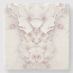 Ivory Blush Pink Floral Stone Coaster