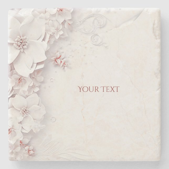 Ivory Blush Pink Floral Stone Coaster (Front)