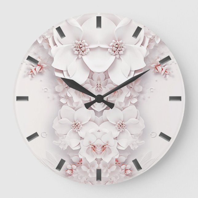 Ivory Blush Pink Floral Wall Clock (Front)