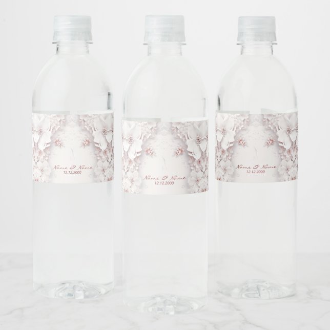 Ivory Blush Pink Floral Water Bottle Label (Bottles)