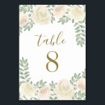 Ivory Blush Pink Floral Wedding Table Number Cards<br><div class="desc">Ivory Blush Pink Floral Wedding Table Number Cards - feature elegant watercolor roses and peonies in various shades of ivory,  blush pink,  and champagne with elegant greenery. The font layout displays printed gold ink colour for added decor.</div>