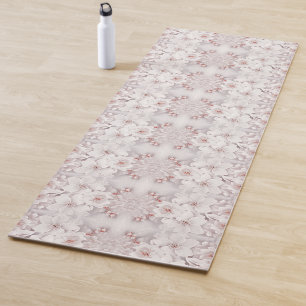Ivory Blush Pink Floral Yoga Mat