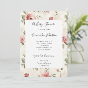 Ivory Blush Pink Roses Floral Baby Shower Invitation