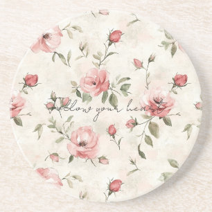 Ivory Blush Pink Roses Floral Coaster