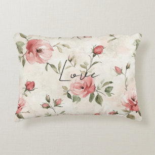 Ivory Blush Pink Roses Floral   Decorative Cushion