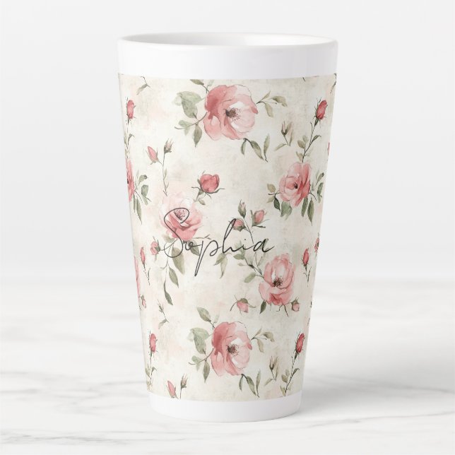 Ivory Blush Pink Roses Floral   Latte Mug (Front)