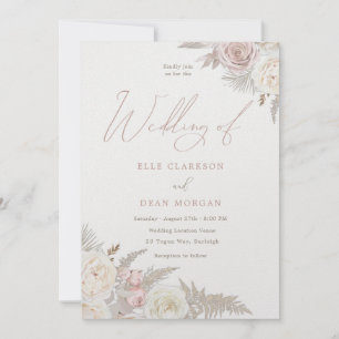 Ivory & Blush Roses Beautiful Wedding Invitation