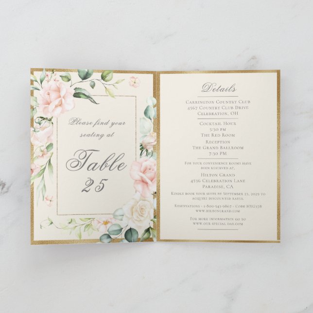 Ivory Blush Watercolor Romantic Floral Wedding Invitation (Inside)