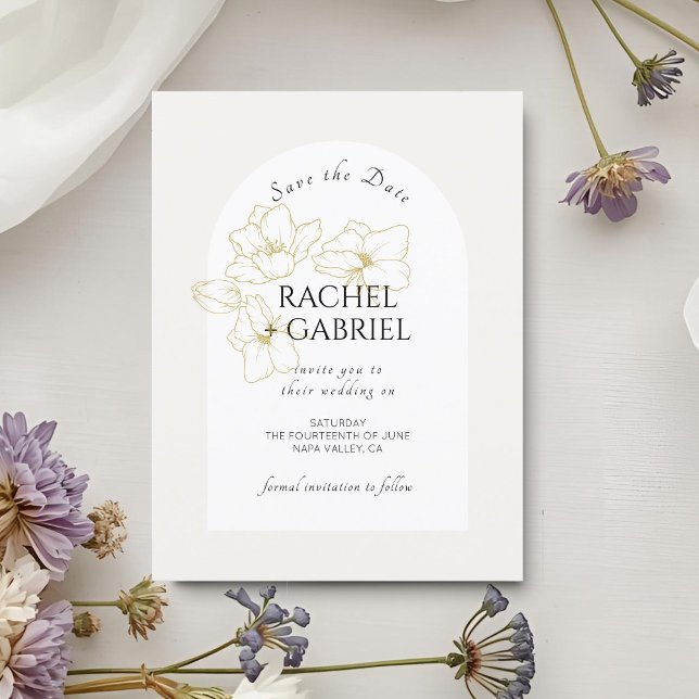 Ivory | Boho Arch Gold Floral Wedding  Save The Date (Creator Uploaded)