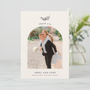 Ivory Boho Arch Wedding Photo Thank You Card