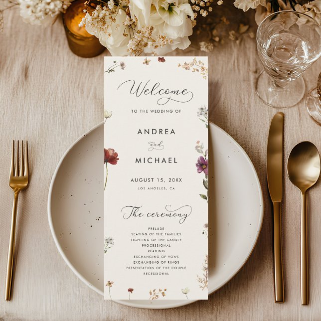 Ivory Boho Fall Wildflowers QR Code Autumn Wedding Program (Creator Uploaded)