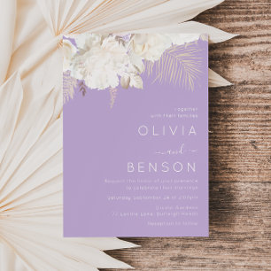 Ivory Boho Flowers Fall Autumn Purple Wedding Invitation