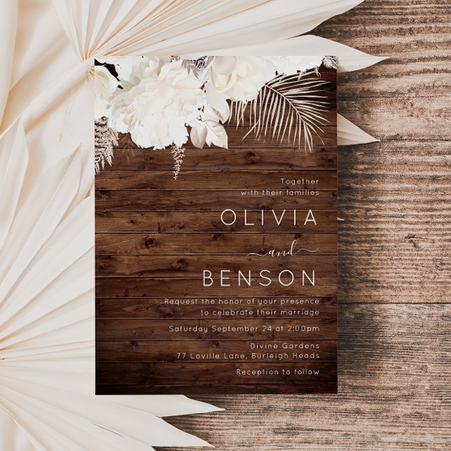 Ivory Boho Flowers Fall Rustic Wood Wedding Invitation (Creator Uploaded)