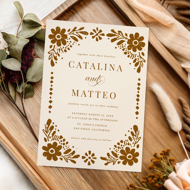 Ivory Boho Hand Drawn Mexican Paper Picado Wedding Invitation (Creator Uploaded)