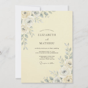 Ivory Botanical Flourish Wedding Invitation