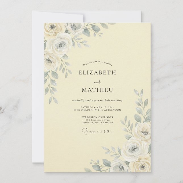 Ivory Botanical Flourish Wedding Invitation (Front)