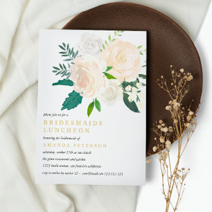Ivory Bouquet Floral  Bridesmaids Luncheon Wedding Invitation