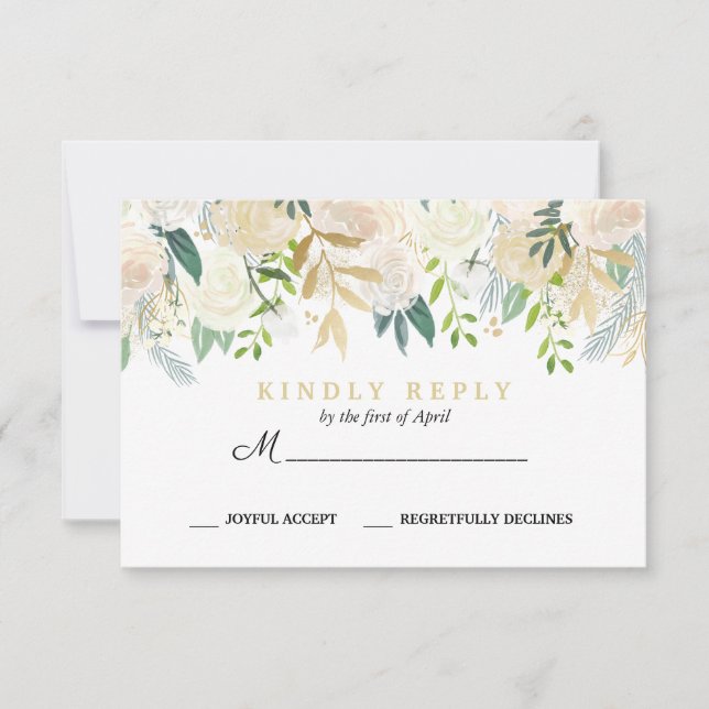 Ivory Bouquet Floral Wedding Response RSVP Pink (Front)