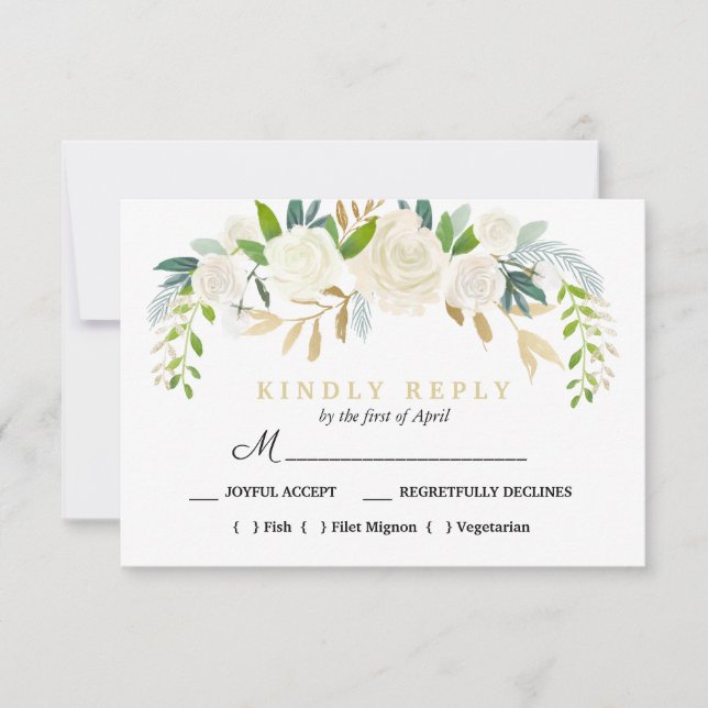 Ivory BouquetFloral Wedding Meal Choice RSVP Mint Card (Front)