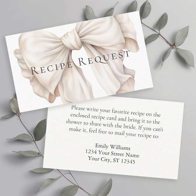 Ivory Bow Bridal Shower Recipe Request Card (Creator Uploaded)