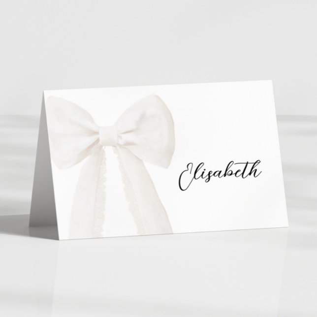 Ivory Bow Bridal Shower Table Name Card  (Creator Uploaded)