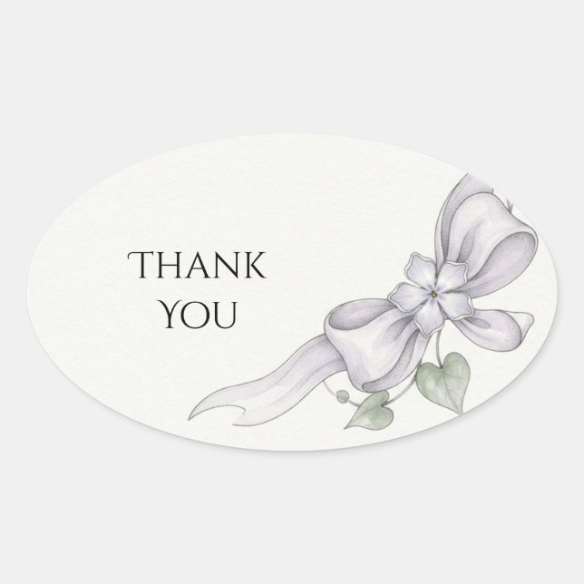Ivory Bow Floral Thank You Sticker (Front)