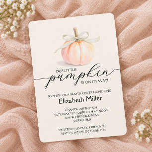 Ivory Bow Little Pumpkin Baby Shower Invitation