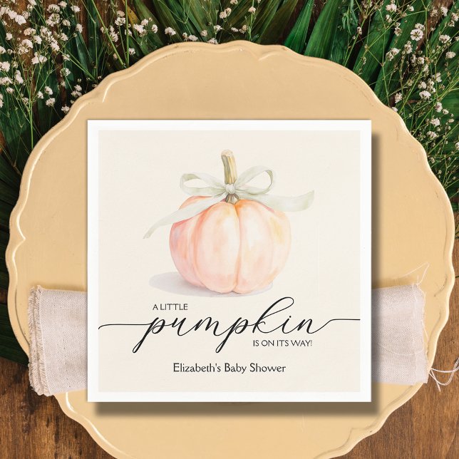 Ivory Bow Little Pumpkin Baby Shower Napkin (Ivory Bow Little Pumpkin Gender Neutral Baby Shower Napkins)